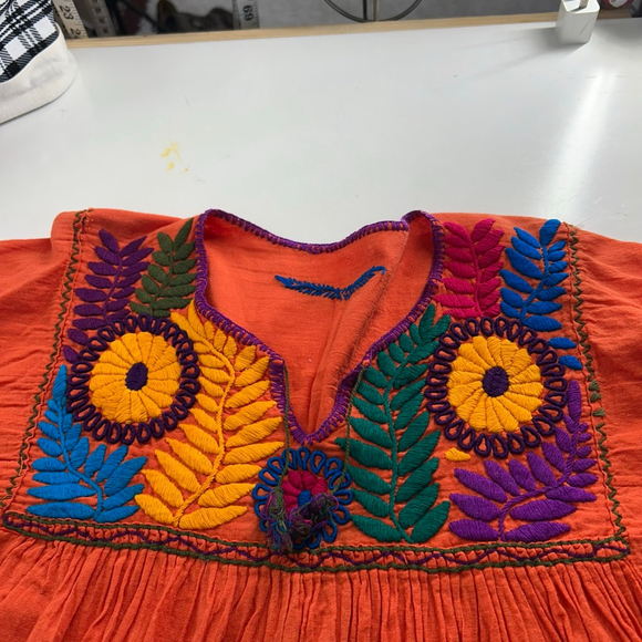 Handmade Tunic Top Womens M Orange Boho Chic Hippie Embroidered Peasant Festival - Picture 6 of 11